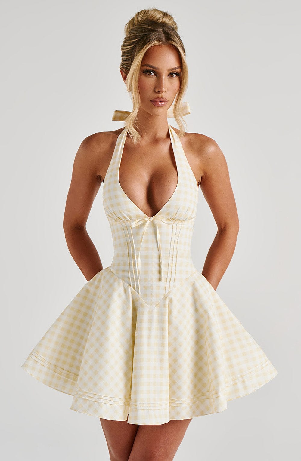 Doris Mini Elbise - Limon Gingham