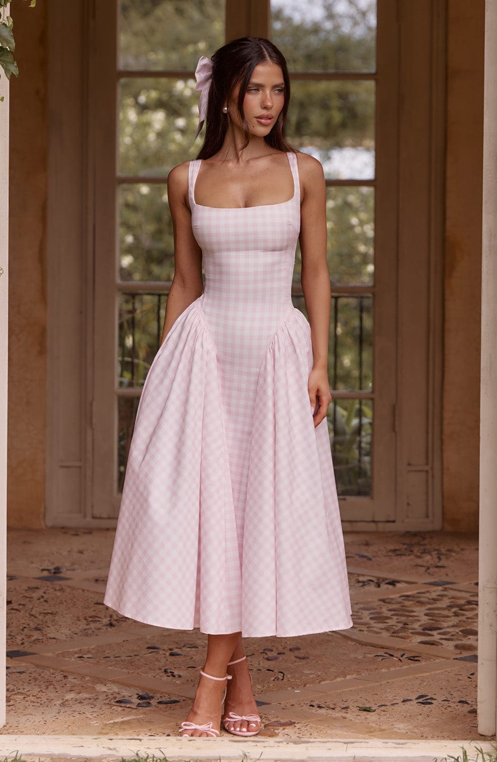 Sherrie Midi Elbise - Allık Gingham